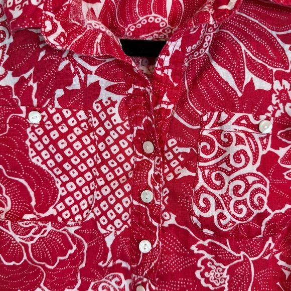 Talbots Long Sleeve Pink Floral Linen Shirt Size Small Petite - Picture 3 of 14
